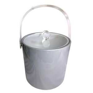 Mid-Century Gray Ice Bucket with Clear Acrylic Handle and Lid